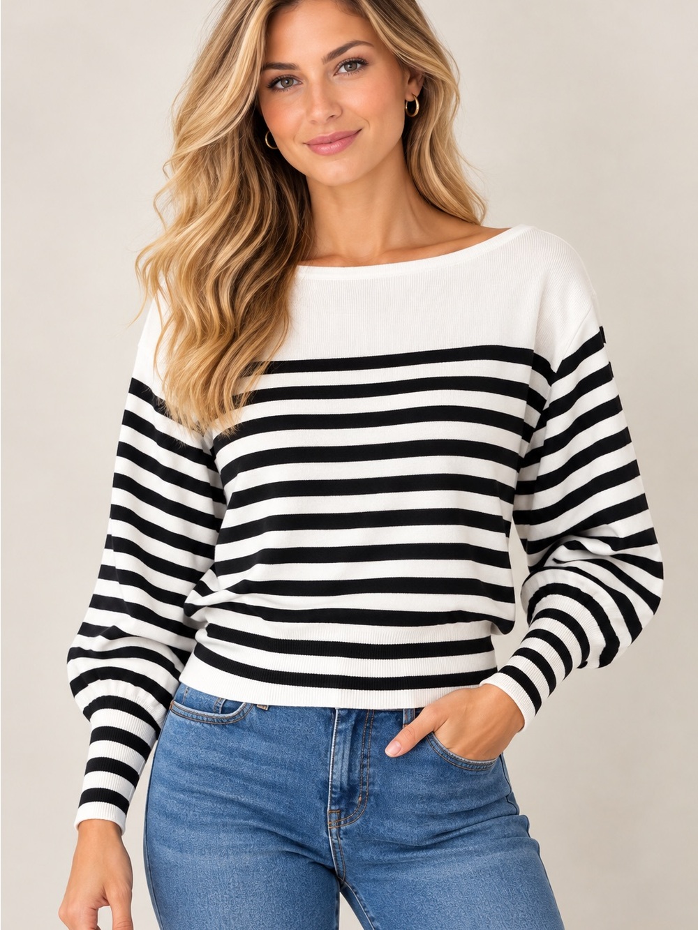 NWT Cupshe Classic Black White Striped Womens M Sweater Nautical Coastal Preppy